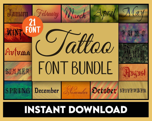 Tattoo Font Bundle, Tattoo Lettering, Tattoo Typeface, Fancy Fonts, Cricut Font, Procreate, Font for Canva, Font for Goodnotes