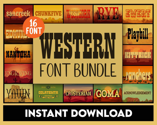 Western Font Bundle, Wild West Font Bundle, Cowboy Font Collection, Old West Font, Font for Cricut, Procreate, Silhouette Font