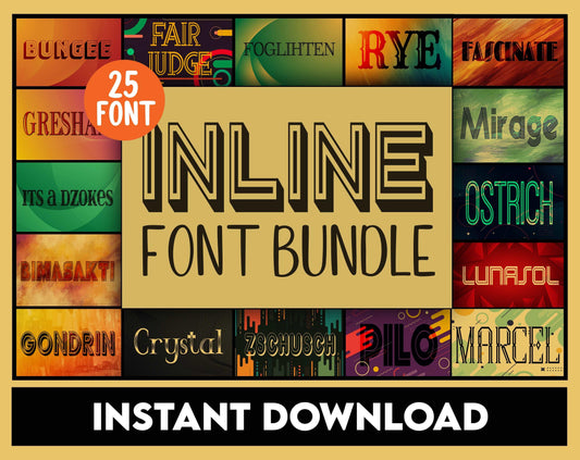 Inline Font Bundle, Inline Font Collection, Inline Alphabet Letters, Cricut Font, Procreate Fonts, Silhouette, Digital Download